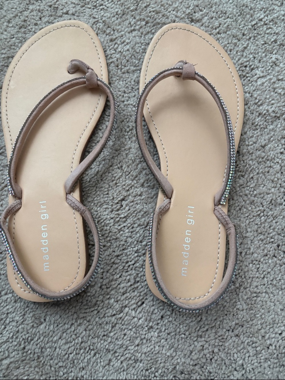Madden Girl Taupe Beaded T-Strap Sandals